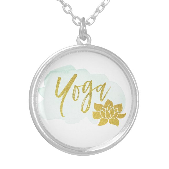 *~* Gold Word Yoga with Gold Lotus Silver Plated Necklace (Front)