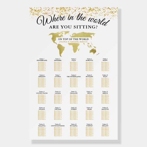 Gold World Map 25 Table Seating Chart Foam Board