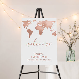 Gold World Map Adventure Baby Shower Welcome Sign