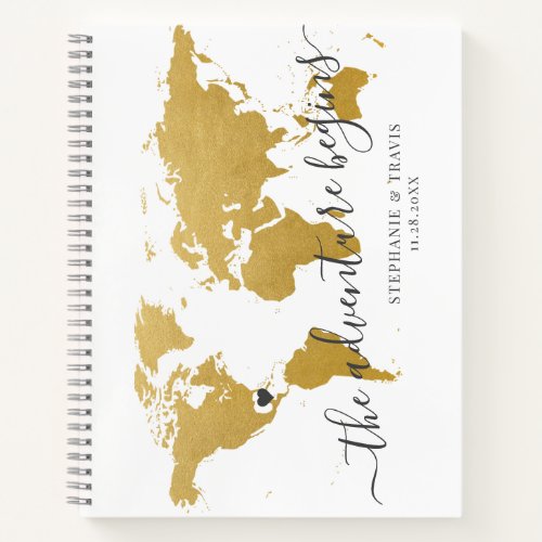 Gold World Map Adventure Destination Guest Notebook