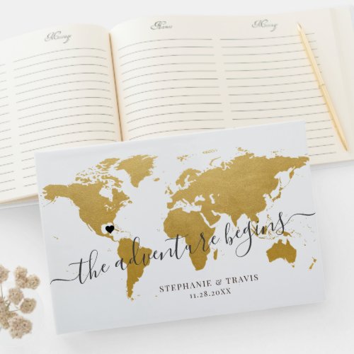 Gold World Map Adventure Destination Wedding Guest Book