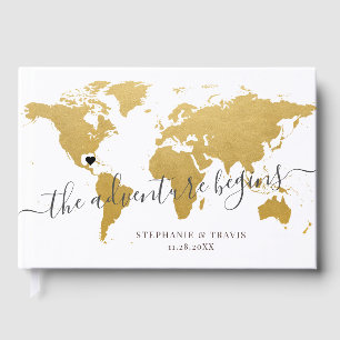 Gold World Map Adventure Destination Wedding Guest Book