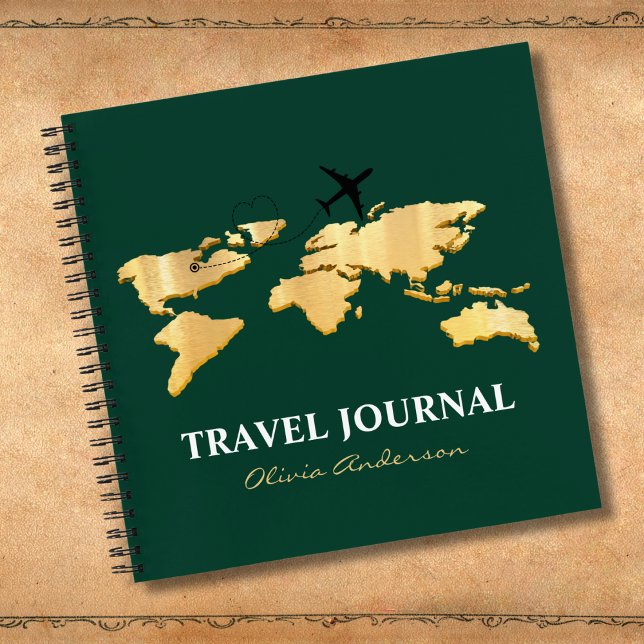 Gold World Map & Airplane,Travel Journal, Custom Notebook (Creator Uploaded)