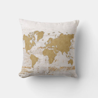 Gold World Map Art Rustic Vintage Old Travel Throw Pillow