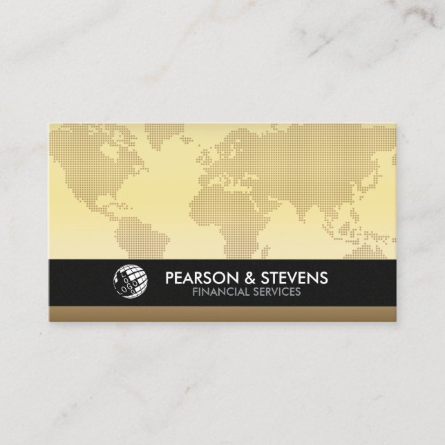 Gold World Map Business Finance Financial Business Card (Front)