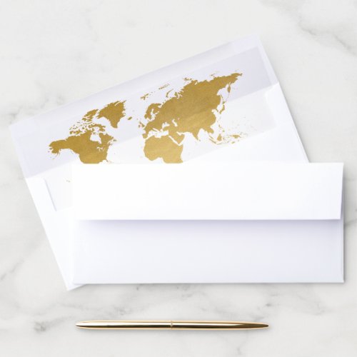 Gold World Map Custom Background 4x9 Envelope Liner