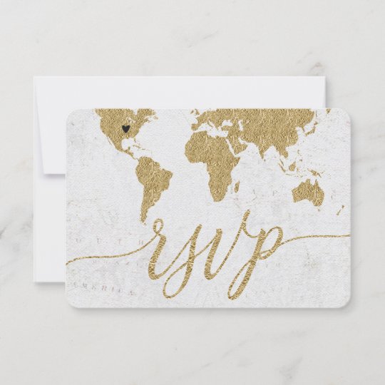 Gold World Map Custom Destination Wedding Rsvp Zazzle Gold World Map Custom Destination Wedding Rsvp