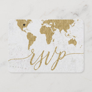 Gold World Map Custom Destination Wedding RSVP
