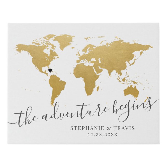 Gold World Map Destination Guest Book Alternative (Front)