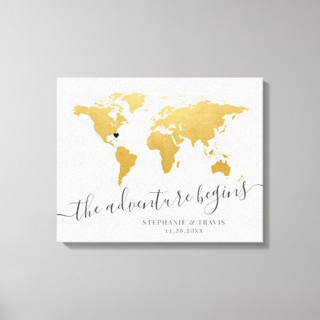 Gold World Map Destination Guest Signature Canvas Print (Front)
