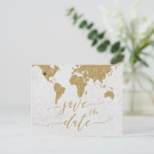 Gold World Map Destination Save the Date Announcement Postcard (Standing Front)