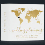 Gold World Map Destination Wedding Planning Binder<br><div class="desc">Gold Foil Effect World Map Travel Theme Destination Wedding Planning Binder to put all your print outs, ideas, vendor contracts and color swatches so you can have everything organized wherever you go! Move the heart location to any country or city your wedding will be, where you got engaged, or on...</div>