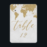 Gold World Map Destination Wedding Table Number<br><div class="desc">Gold Foil World Map Destination Wedding Table numbers with MOVEABLE HEART LOCATION just click the customize further link to position your heart ~ Check my shop to see the entire wedding collection with this design!</div>