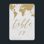 Gold World Map Destination Wedding Table Number<br><div class="desc">Gold Foil World Map Destination Wedding Table numbers with MOVEABLE HEART LOCATION just click the customize further link to position your heart ~ Check my shop to see the entire wedding collection with this design!</div>