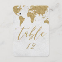 Gold World Map Destination Wedding Table Number