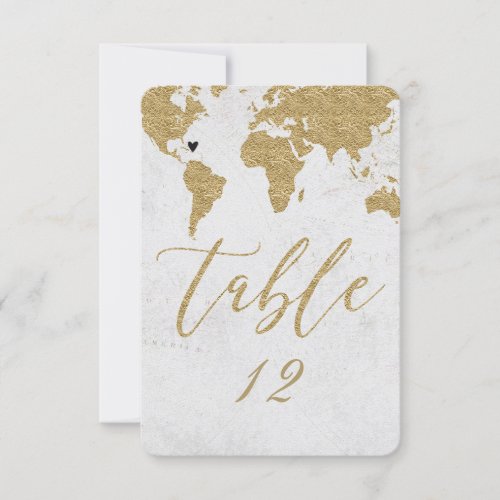 Gold World Map Destination Wedding Table Number