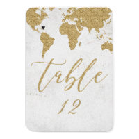 Gold World Map Destination Wedding Table Number