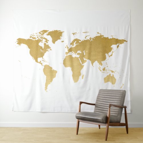Gold World Map Detailed Globe Backdrop Tapestry
