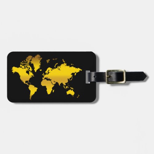 Gold World Map Faux Professional Chic Vintage Luggage Tag
