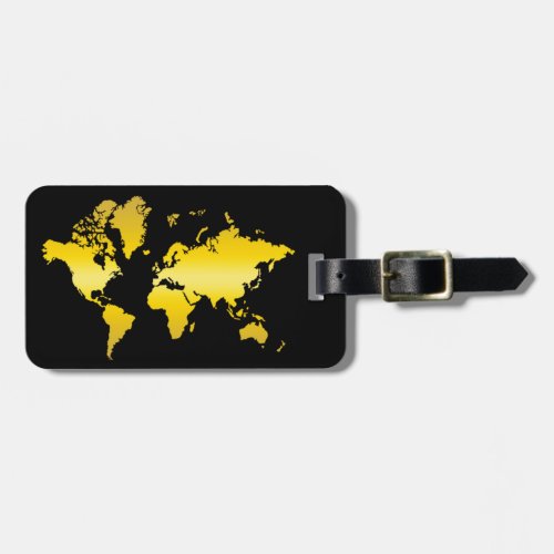 Gold World Map Faux Professional Chic Vintage Luggage Tag