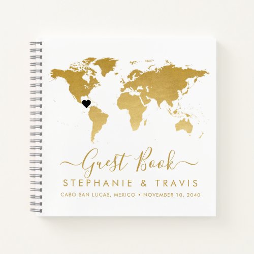 Gold World Map Heart Destination Guest Book