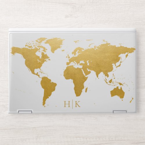 Gold World Map Monogram HP Laptop Skin