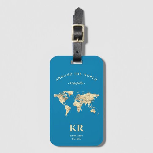 Gold World Map Monogram Traveler Luggage Tag