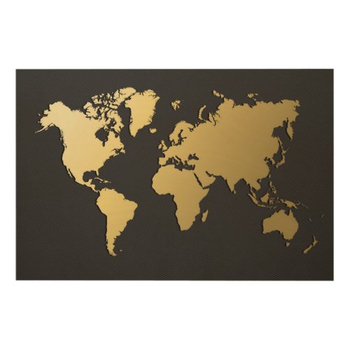 Gold World Map on Black Chevron Wood Wall Art