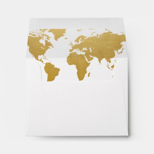 Gold World Map Response Card RSVP Envelope