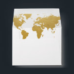Gold World Map Response Card RSVP Envelope<br><div class="desc">Elegant gold world map response or rsvp envelope with printed mailing address and airplane design. Fonts and text color can be changed to match your destination wedding, beach wedding, travel, journey or "around the world" theme party invitations and save the dates. Gold is a printed effect, not real foil. Visit...</div>