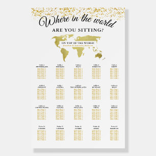 Gold World Map Seating Chart Foam Board