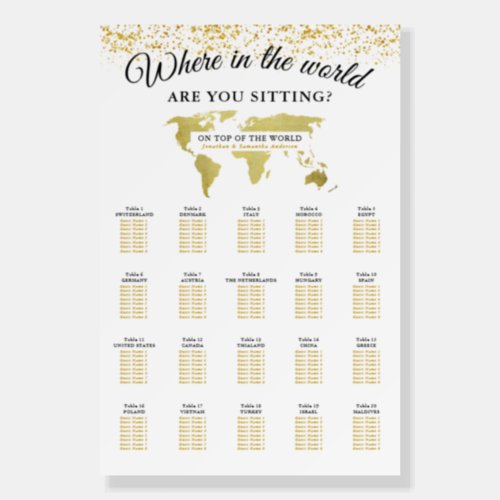 Gold World Map Seating Chart Foam Board