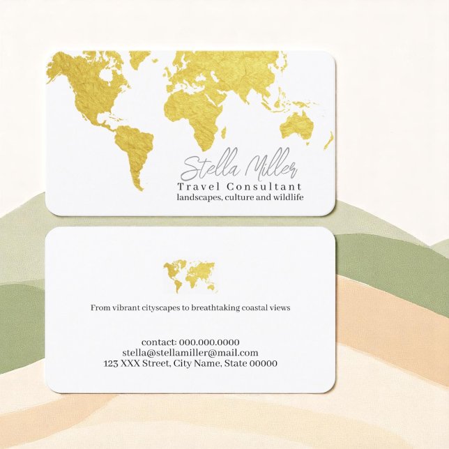 Gold World Map Travel Consultant  Business Card (Creator Uploaded)