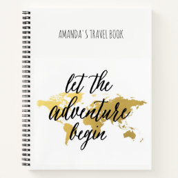 Gold world map travel notes personalized notebook
