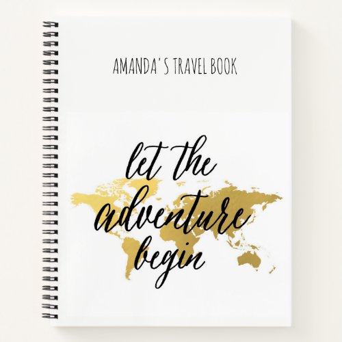 Gold world map travel notes personalized notebook