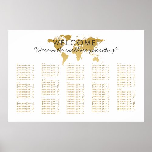 Gold World Map Travel Theme Seating Chart