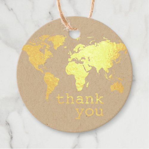 Gold World Map Travel Theme Thank You Foil Favor Tags