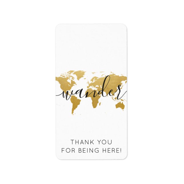 Gold World Map Wander Mini Candy Bar Wrappers Label (Front)