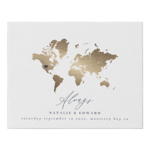 Gold world map wedding or anniversary gift