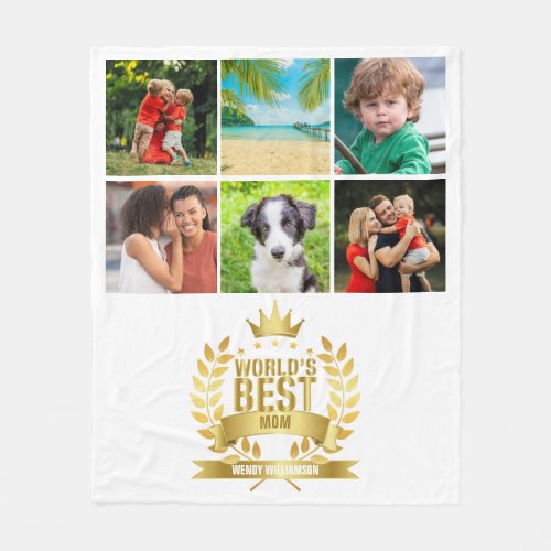 Gold Worlds Best Mom Mother Photo Collage Fleece Blanket