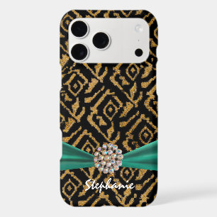 Gold Woven Fabric with Ribbon and Rhinestone iPhone 17 Pro Max Case
