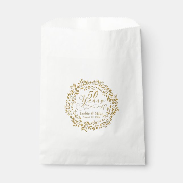 Gold Wreath 50 Years 50th Wedding Anniversary Favor Bag (Front)
