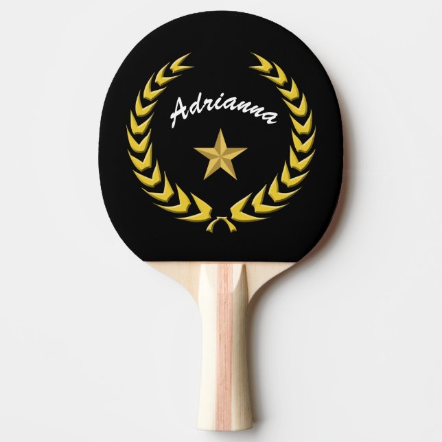 Gold Wreath and Star personalize with Name Ping Pong Paddle (Front)