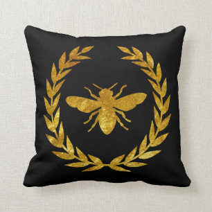 Gold Wreath & Bee Personalize Throw Pillow