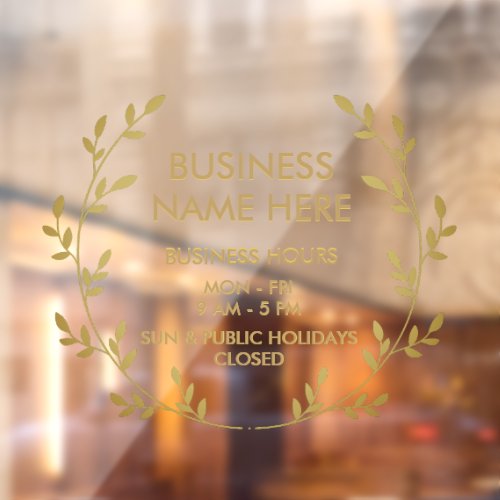 Gold Wreath Business Store Opening Hours Window Cling