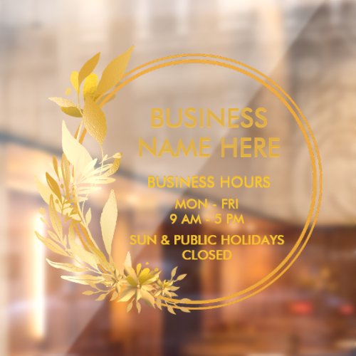 Gold Wreath Business Store Opening Hours Window Cling