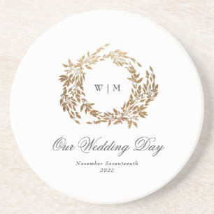 Gold Wreath Classic Monogram Wedding Coaster