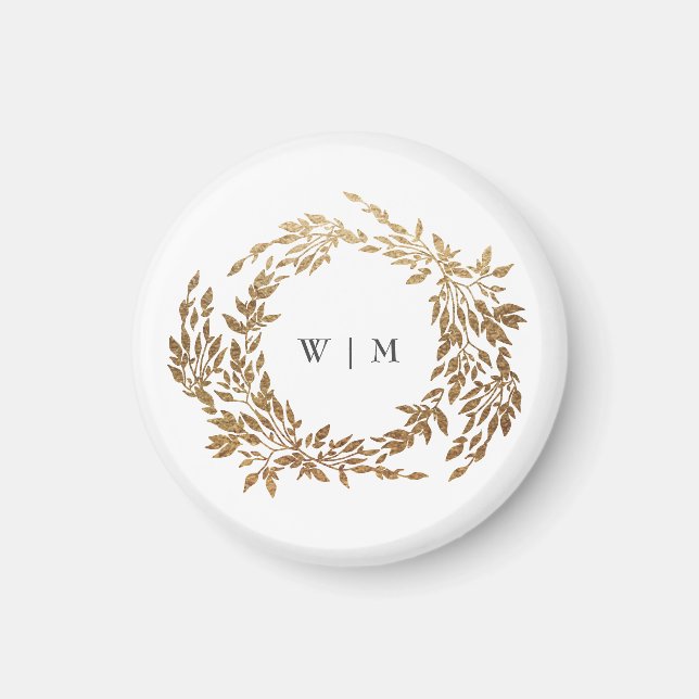 Gold Wreath Classic Monogram Wedding Magnet (Front)