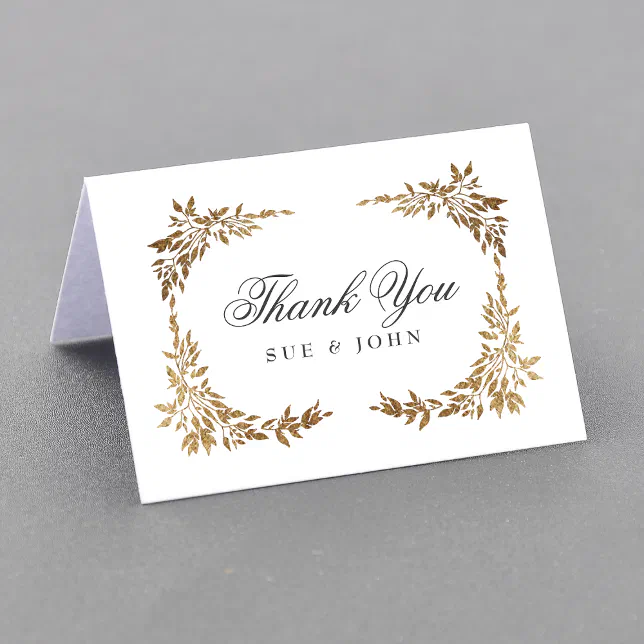 Gold Wreath Classic Monogram Wedding Thank You Card | Zazzle