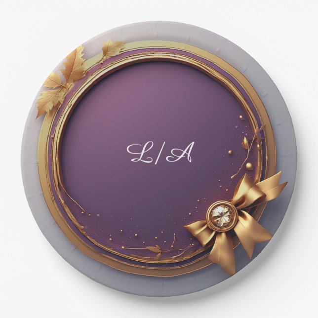 Gold Wreath Frame With Leaves Paper Plates (Front)